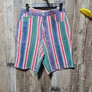 Mixed Blues Vintage 80s Multicolor Stripe Denim Shorts